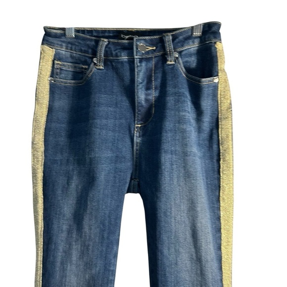 BEBE Gold Glitter Tuxedo Striped Skinny Jeans Sz 26 - Picture 6 of 12